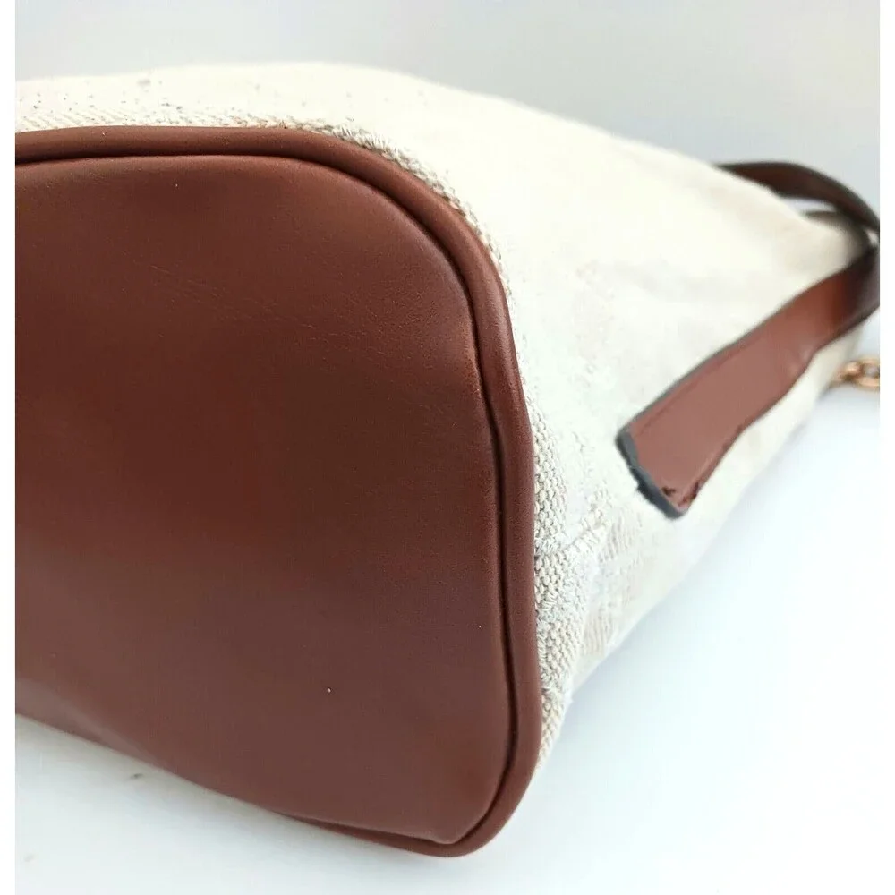 MNG Mango Cream Woven Jacquard Hobo Bag Brown Vegan Leather Double Straps